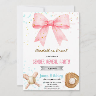 Convites Baseball or Bows Gender Reveal invitation