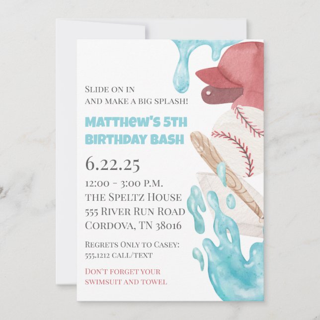 Convites Baseball Pool Party Birthday Invitation (Frente)