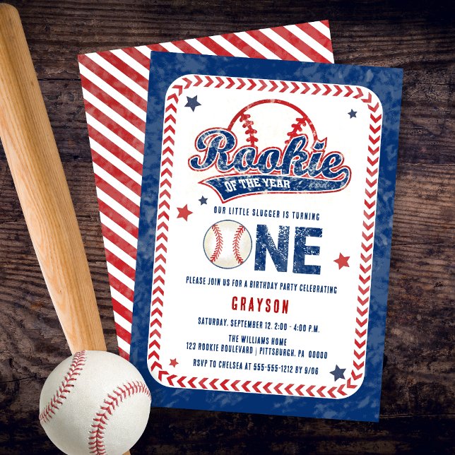 Convites Baseball Rookie do Partido do primeiro aniversario (Baseball Rookie of the Year 1st Birthday Party Invitation)
