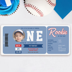 Convites Baseball Rookie Stats Blue Ticket Boy primeiro ani