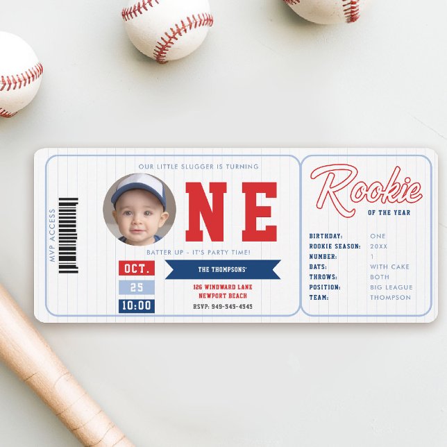 Convites Baseball Rookie Stats Red Ticket Boy primeiro aniv (baseball 1st birthday invite boy little slugger rookie of the year player stats red blue ticket )