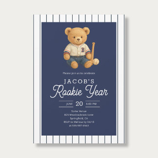 Convites Baseball Rookie Teddy Bear 1st Birthday