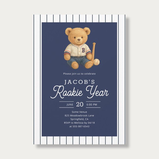 Convites Baseball Rookie Teddy Bear 1st Birthday (Criador carregado)