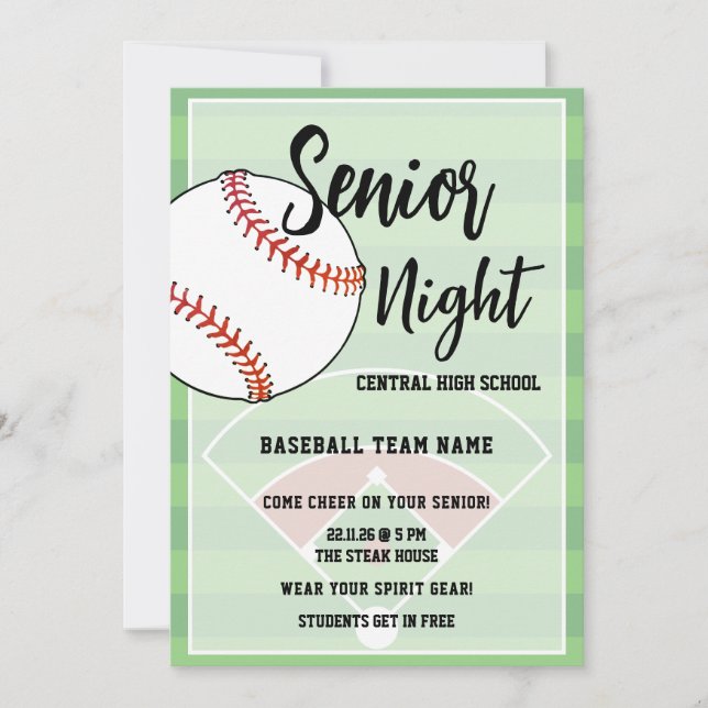 Convites Baseball Senior Night High School Party (Frente)
