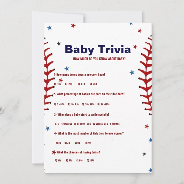 Convites Baseball sport Baby trivia Baby shower game Card (Frente)