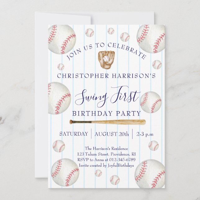 Convites Baseball Sport Boy 1st Birthday (Frente)