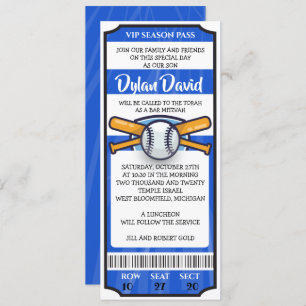 Convites BASEBALL TICKET Bar Bat Mitzvah Invitation