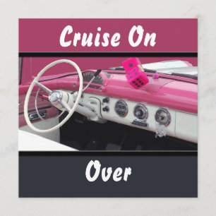 Convites Bash de Aniversário do Carro vintage Rosa e Branco