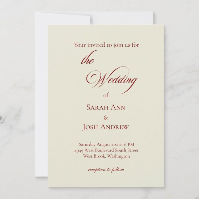 Convites Basic & Elegant wedding Invitation beige (Frente)