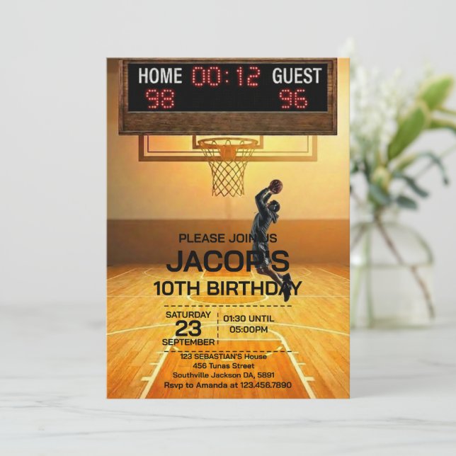 Convites Basketball Any Age Birthday Invitation (Em pé/Frente)