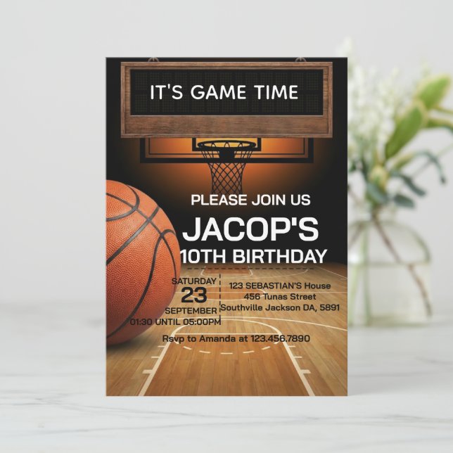 Convites Basketball Any Age Birthday Invitation (Em pé/Frente)