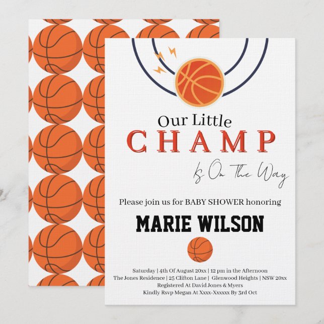 Convites Basketball Baby Shower Sports Girl Boy Favors (Frente/Verso)