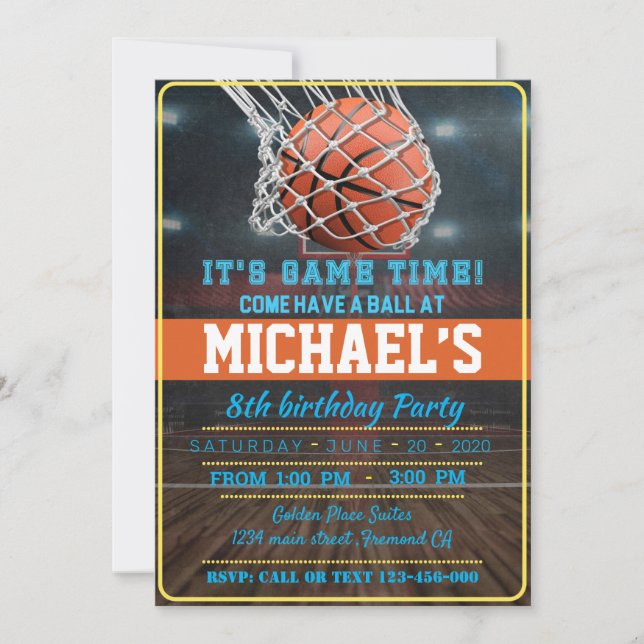 Convites Basketball Birthday Party (Frente)