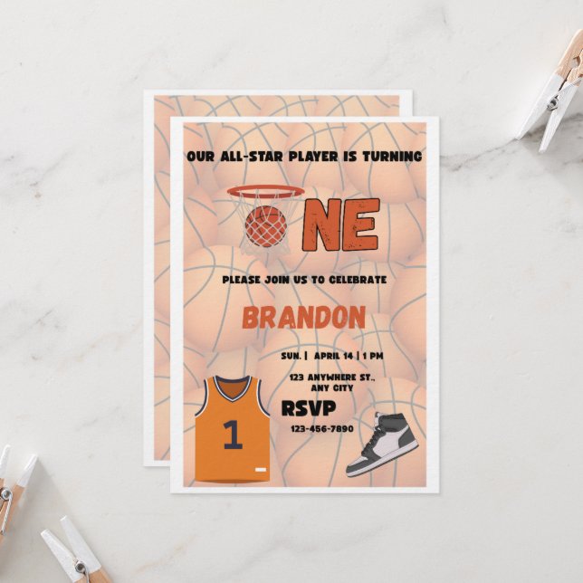 Convites Basketball First Birthday Invitation | All Star (Frente/Verso In Situ)