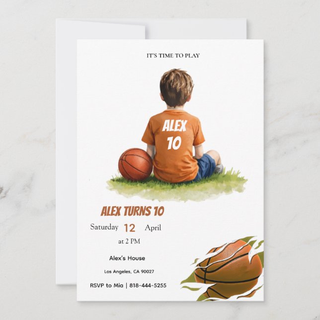 Convites Basketball Kids Birthday Invitation | Personalized (Frente)
