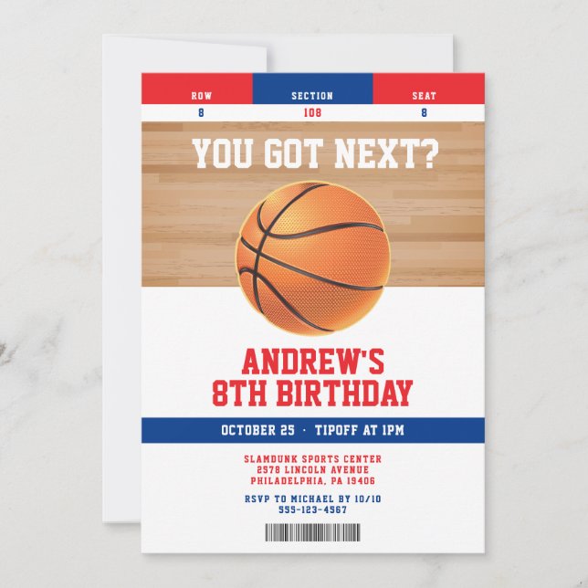 Convites Basketball Kids Birthday Party Ticket Invitation (Frente)