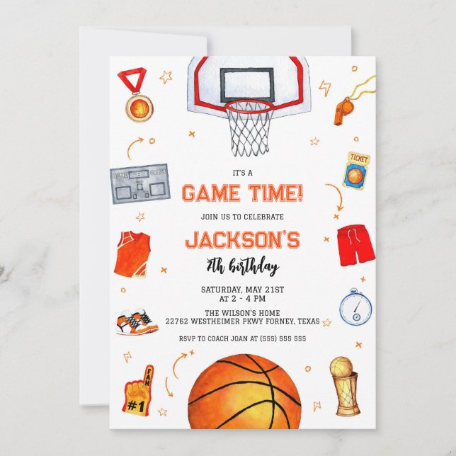 Convites Basketball Kids Boy Birthday Party Invitation (Frente)