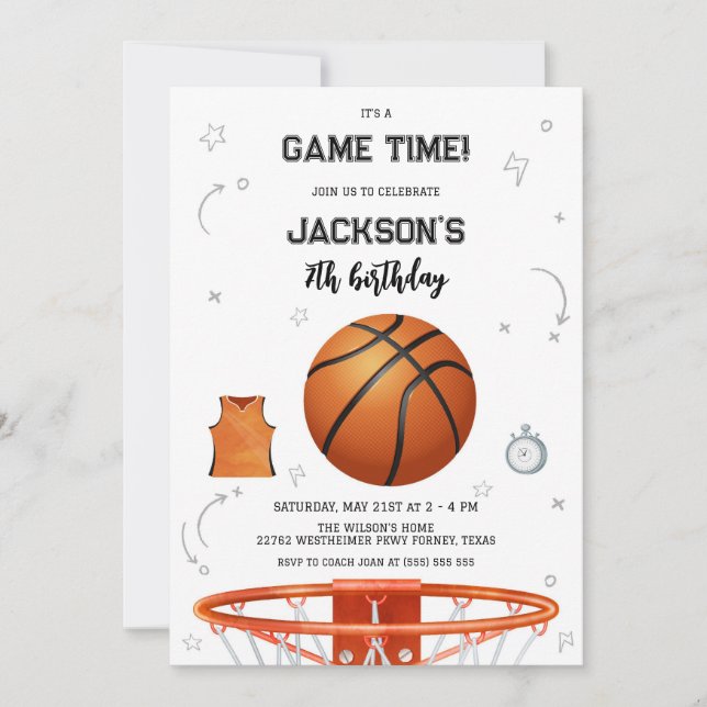 Convites Basketball Kids Boy Birthday Party Invitation (Frente)