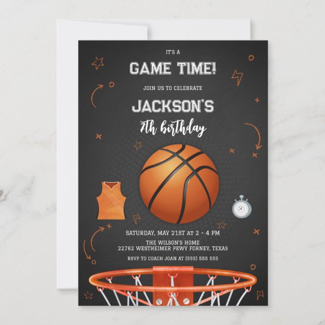Convites Basketball Kids Boy Birthday Party Invitation (Frente)