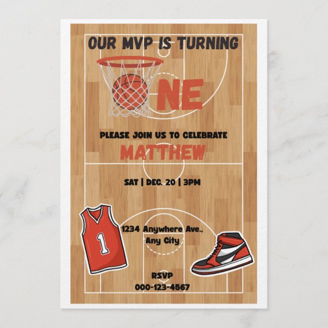 Convites Basketball MVP First Birthday Invitation (Frente)