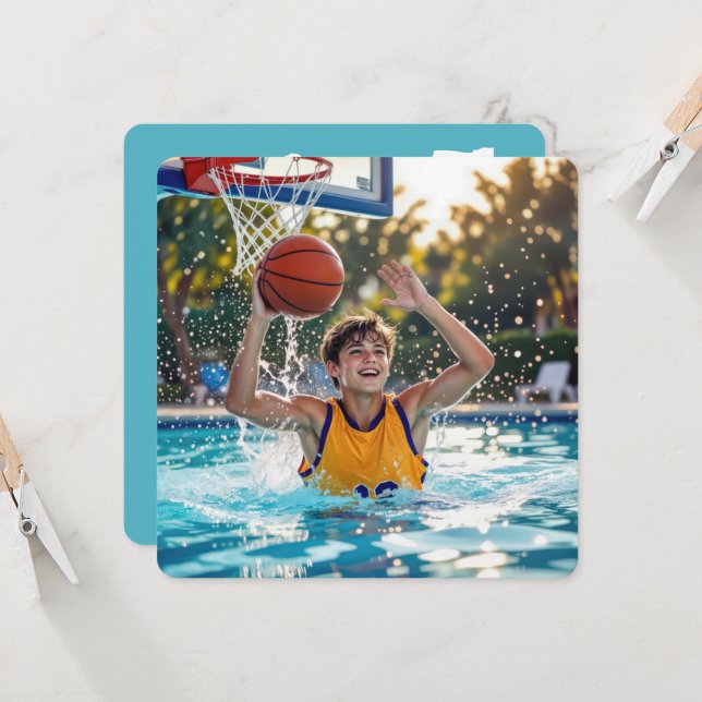 Convites Basketball Swimming Pool Birthday Party (Frente/Verso In Situ)