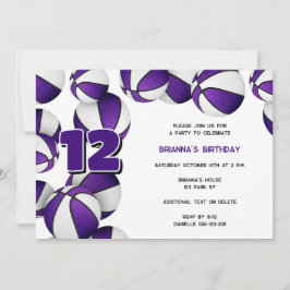 Convites basquete branco roxo bolas meninas festa de aniver