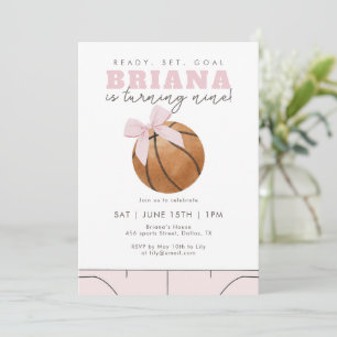 Convites Basquete com Laço Rosa Aniversário de Meninas Espo