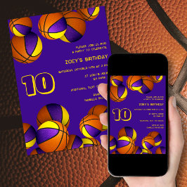 Convites basquete de ouro roxo bolas crianças aniversário d