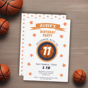 Convites Basquete Moderno Bola Estrela Esportes Aniversário