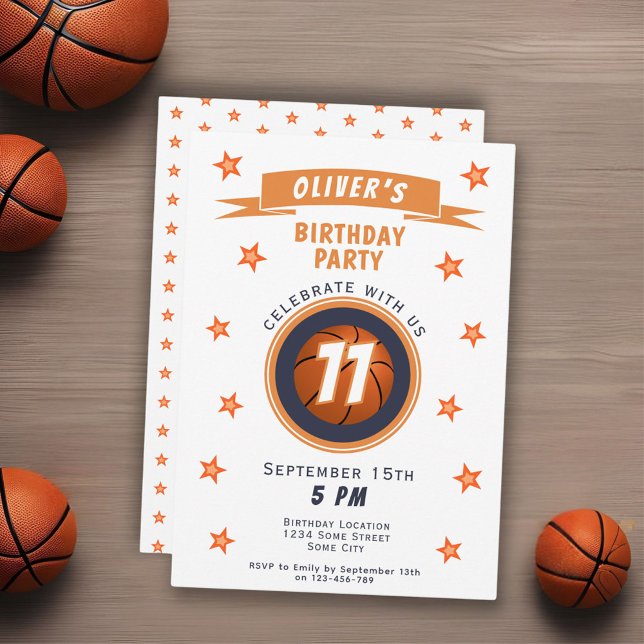 Convites Basquete Moderno Bola Estrela Esportes Aniversário (Criador carregado)