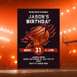 Convites Basquete moderno fogo aniversário 