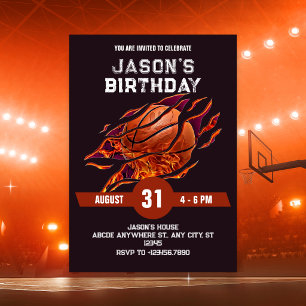 Convites Basquete moderno fogo aniversário 