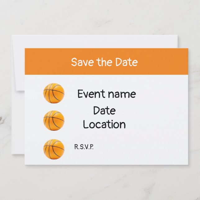 Convites Basquete no fundo branco salva a data (Frente)