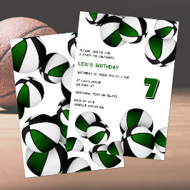Convites basquete preto verde esferas crianças esporte aniv