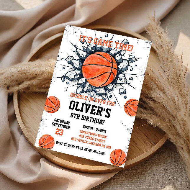 Convites Basquetebol É Hora do Jogo Aniversário de Menino E (Criador carregado)
