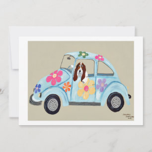 Convites Basset Hound em carro hippie