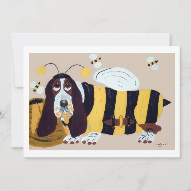 Convites Basset Hound Invadindo uma Colmeia (Frente)