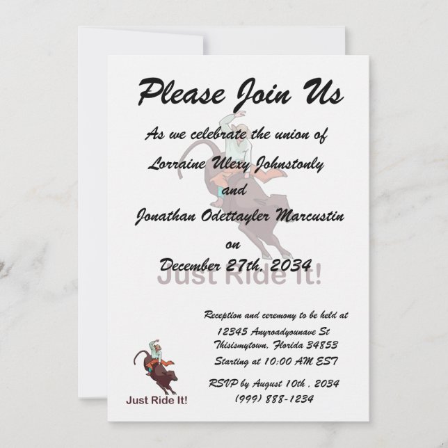 Convites Basta correr com ele, Cowboy e Touro (Frente)