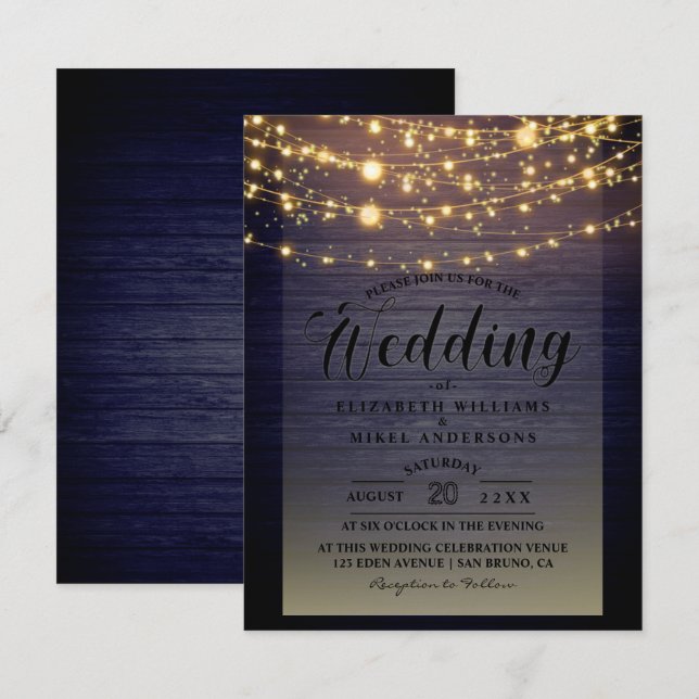 Convites Basta Rustic Wood Dark Lights Casamento (Frente/Verso)