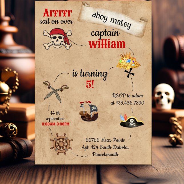 Convites Bastante piscina Pirata Aniversário (Criador carregado)