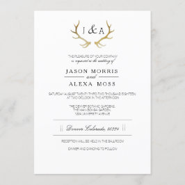 Convites Bastante Russo Dourado Antler | Casamento Elegante