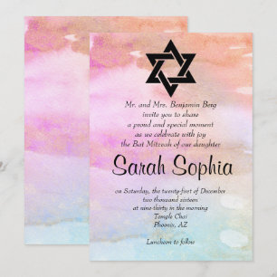 Convites Bastão Dourado azul alaranjado cor-de-rosa Mitzva