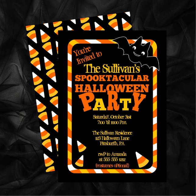 Convites Bat and Candy Corn Spooktacular Festa de Halloween (Cute Bat and Candy Corn Spooktacular Halloween Party Invitation)