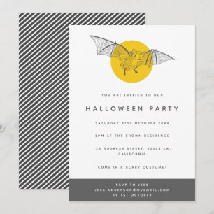Convites Bat Halloween Party   Lua amarela fresca e diverti