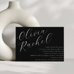 Convites Bat Mínimo do Elegante Preto e Branco, Mitzvah<br><div class="desc">Este convite contemporâneo do morcego mitzvah apresenta uma composição horizontal minimalista e uma bela caligrafia em branco sobre fundo preto.</div>