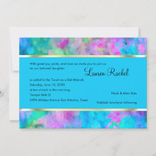 Convites Bat Mitzvah Abstrato Turquoise Azul Azul Aqua
