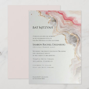 Convites Bat Mitzvah Ágata Mármore Rosa Poeirento Moderna
