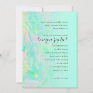 Convites Bat Mitzvah Aqua e Design rosa