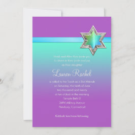 Convites Bat Mitzvah Aqua Green Ombre Ribbon e Star