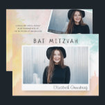 Convites Bat Mitzvah Aquarela Moderna Abstrata<br><div class="desc">Pintura abstrata em aquarela colorida serve como pano de fundo para este cartão. Personalize com três imagens de seu filho. 

Disponível aqui:
http://www.zazzle.com/store/selectpartysupplies</div>